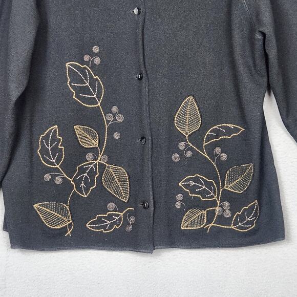 NEWTON TRADING CO Sweater Womens 1X Wool Cardigan Embroidered Leaves Floral - Picture 6 of 10